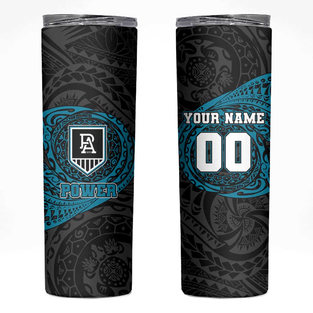 Personalized Port Adelaide Power Polynesian Skinny Tumbler Tribal Chest and Sleeve Tattoo Heritage Warrior