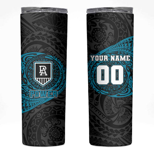 Personalized Port Adelaide Power Polynesian Skinny Tumbler Tribal Chest and Sleeve Tattoo Heritage Warrior
