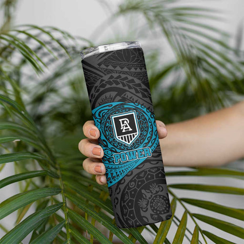 Personalized Port Adelaide Power Polynesian Skinny Tumbler Tribal Chest and Sleeve Tattoo Heritage Warrior