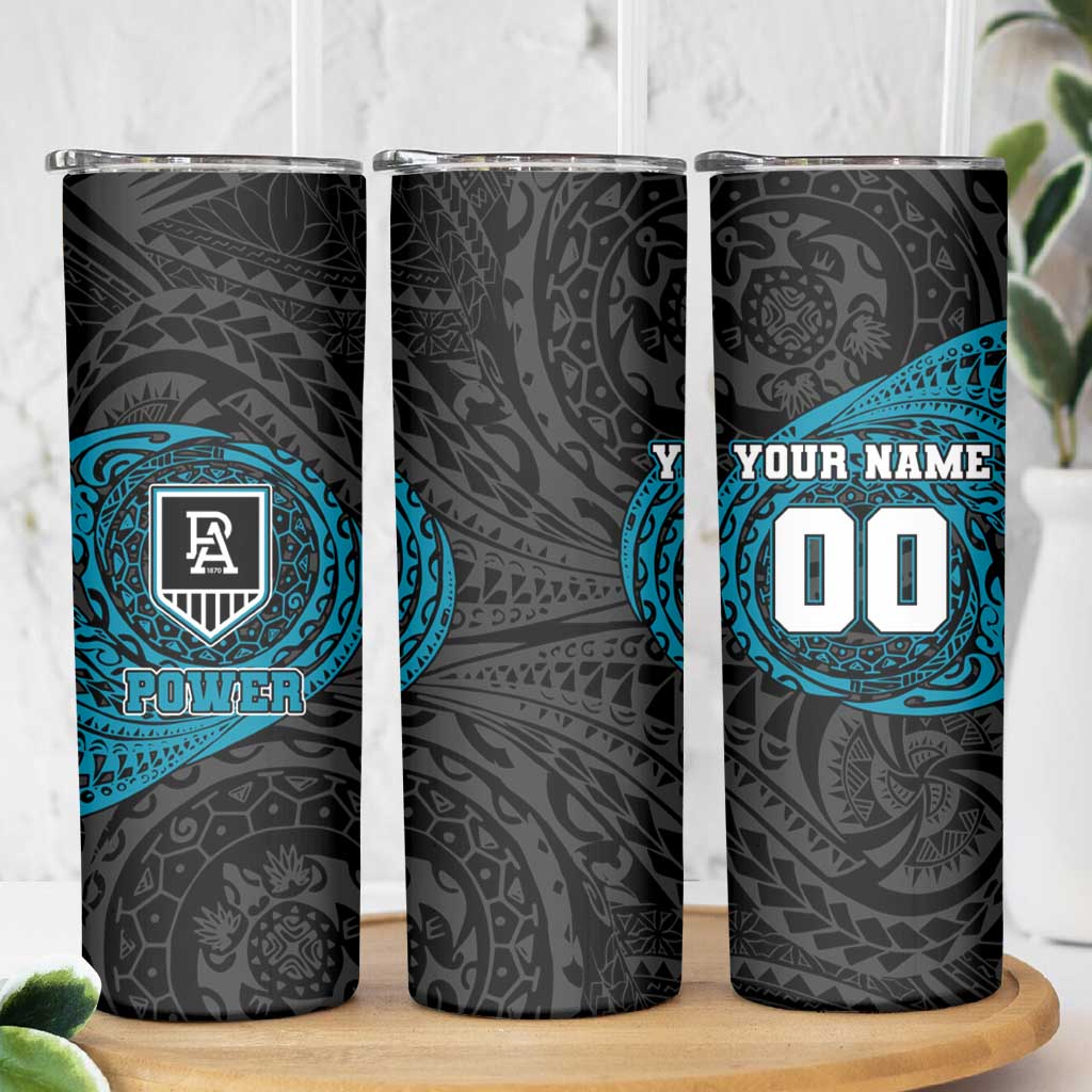 Personalized Port Adelaide Power Polynesian Skinny Tumbler Tribal Chest and Sleeve Tattoo Heritage Warrior