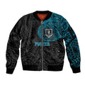 Personalized Port Adelaide Power Polynesian Sleeve Zip Bomber Jacket Tribal Chest and Sleeve Tattoo Heritage Warrior