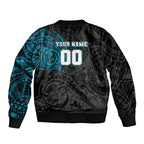 Personalized Port Adelaide Power Polynesian Sleeve Zip Bomber Jacket Tribal Chest and Sleeve Tattoo Heritage Warrior