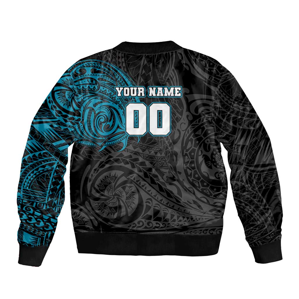 Personalized Port Adelaide Power Polynesian Sleeve Zip Bomber Jacket Tribal Chest and Sleeve Tattoo Heritage Warrior