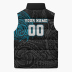 Personalized Port Adelaide Power Polynesian Sleeveless Puffer Jacket Tribal Chest and Sleeve Tattoo Heritage Warrior