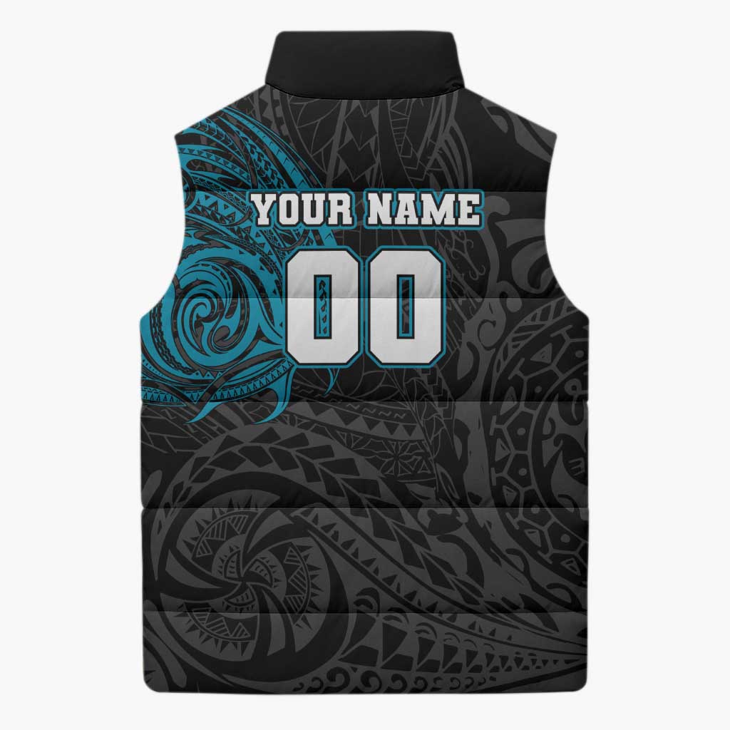Personalized Port Adelaide Power Polynesian Sleeveless Puffer Jacket Tribal Chest and Sleeve Tattoo Heritage Warrior