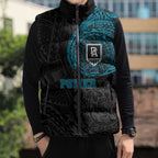 Personalized Port Adelaide Power Polynesian Sleeveless Puffer Jacket Tribal Chest and Sleeve Tattoo Heritage Warrior