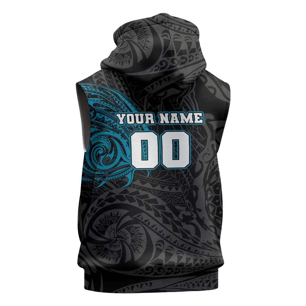 Personalized Port Adelaide Power Polynesian Sleeveless Zip Hoodie Tribal Chest and Sleeve Tattoo Heritage Warrior