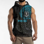 Personalized Port Adelaide Power Polynesian Sleeveless Zip Hoodie Tribal Chest and Sleeve Tattoo Heritage Warrior
