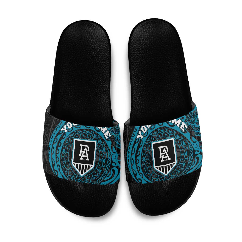 Personalized Port Adelaide Power Polynesian Slide Sandals Tribal Chest and Sleeve Tattoo Heritage Warrior