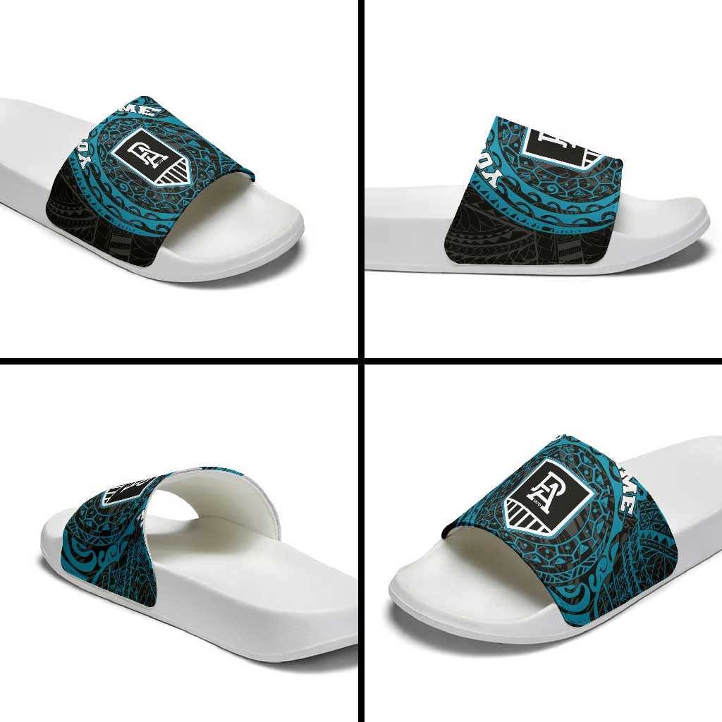 Personalized Port Adelaide Power Polynesian Slide Sandals Tribal Chest and Sleeve Tattoo Heritage Warrior