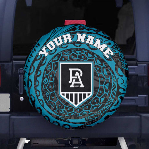 Personalized Port Adelaide Power Polynesian Spare Tire Cover Tribal Chest and Sleeve Tattoo Heritage Warrior