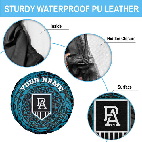 Personalized Port Adelaide Power Polynesian Spare Tire Cover Tribal Chest and Sleeve Tattoo Heritage Warrior