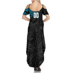Personalized Port Adelaide Power Polynesian Summer Maxi Dress Tribal Chest and Sleeve Tattoo Heritage Warrior