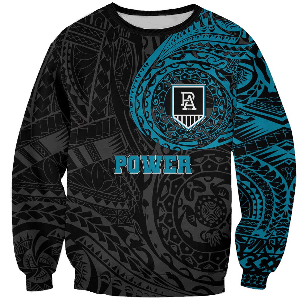Personalized Port Adelaide Power Polynesian Sweatshirt Tribal Chest and Sleeve Tattoo Heritage Warrior