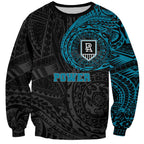 Personalized Port Adelaide Power Polynesian Sweatshirt Tribal Chest and Sleeve Tattoo Heritage Warrior