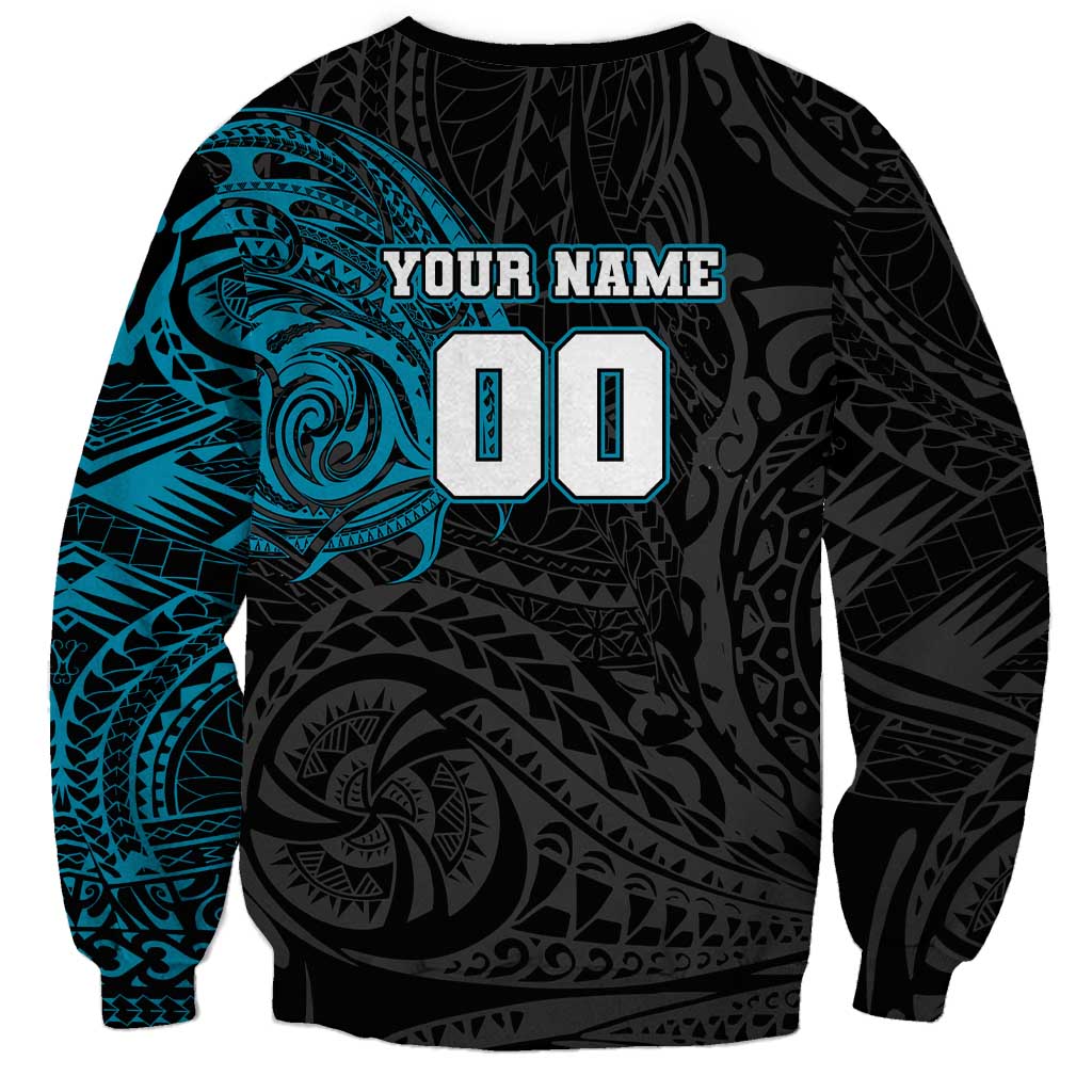 Personalized Port Adelaide Power Polynesian Sweatshirt Tribal Chest and Sleeve Tattoo Heritage Warrior