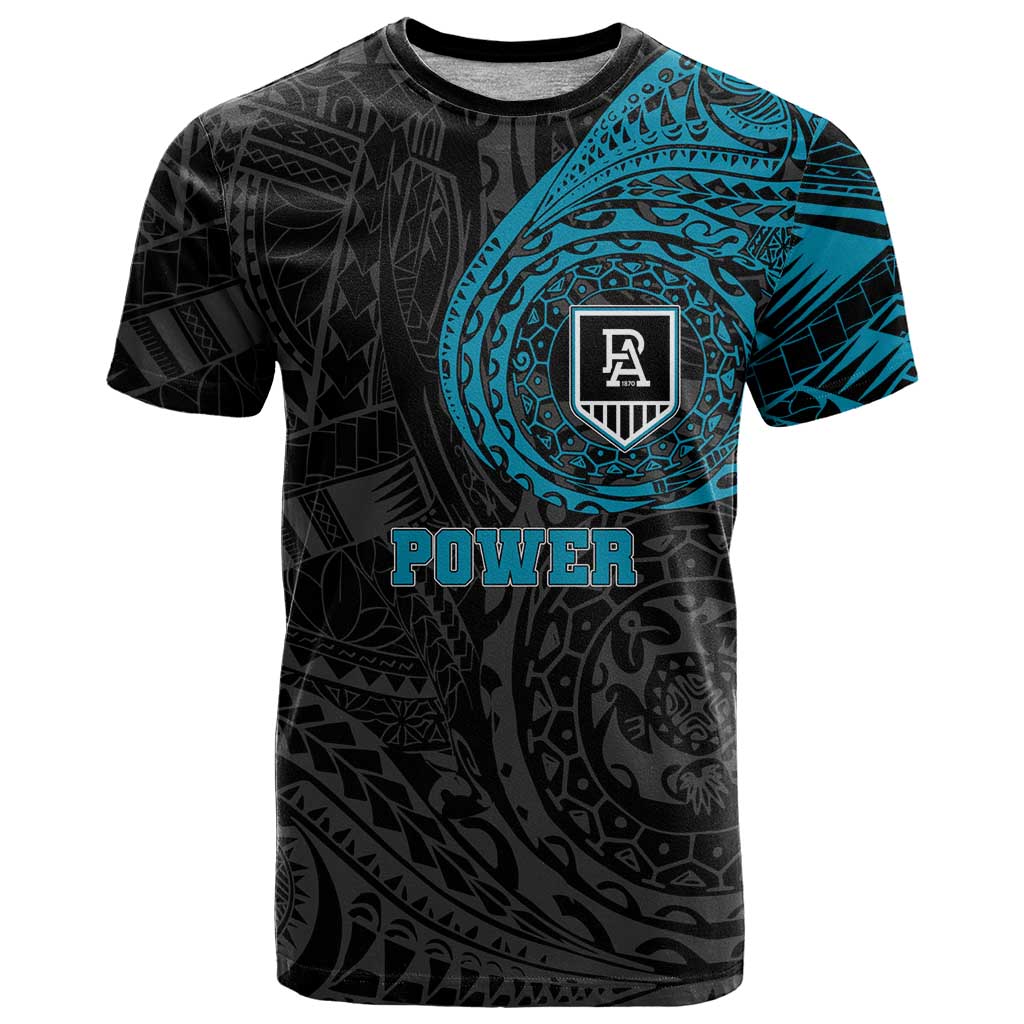 Personalized Port Adelaide Power Polynesian T Shirt Tribal Chest and Sleeve Tattoo Heritage Warrior