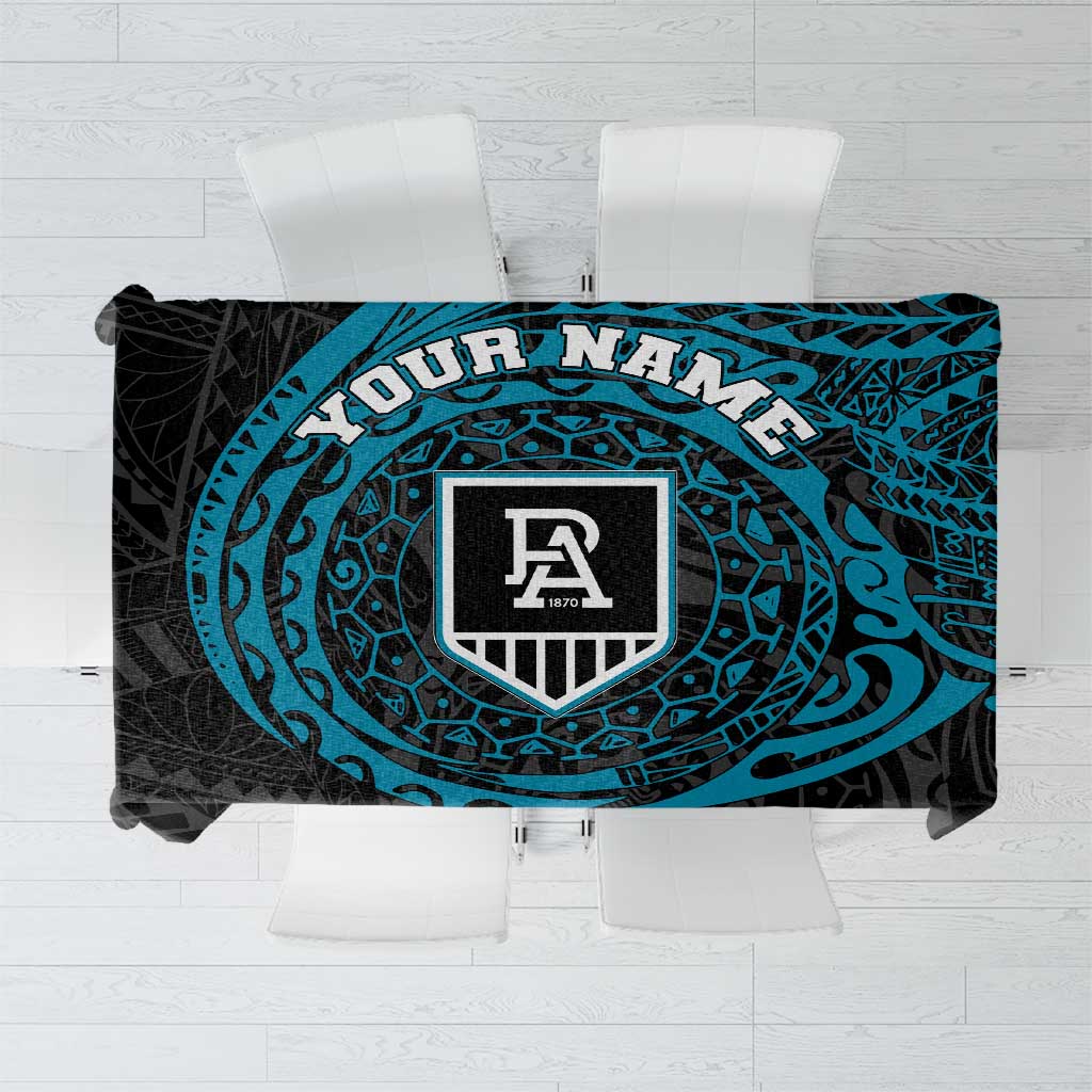 Personalized Port Adelaide Power Polynesian Tablecloth Tribal Chest and Sleeve Tattoo Heritage Warrior