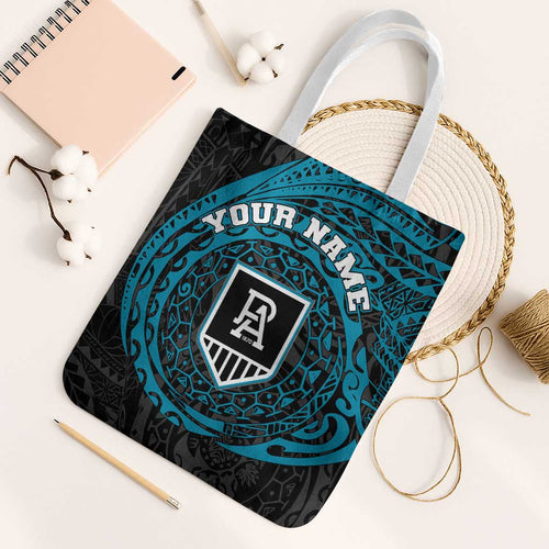Personalized Port Adelaide Power Polynesian Tote Bag Tribal Chest and Sleeve Tattoo Heritage Warrior