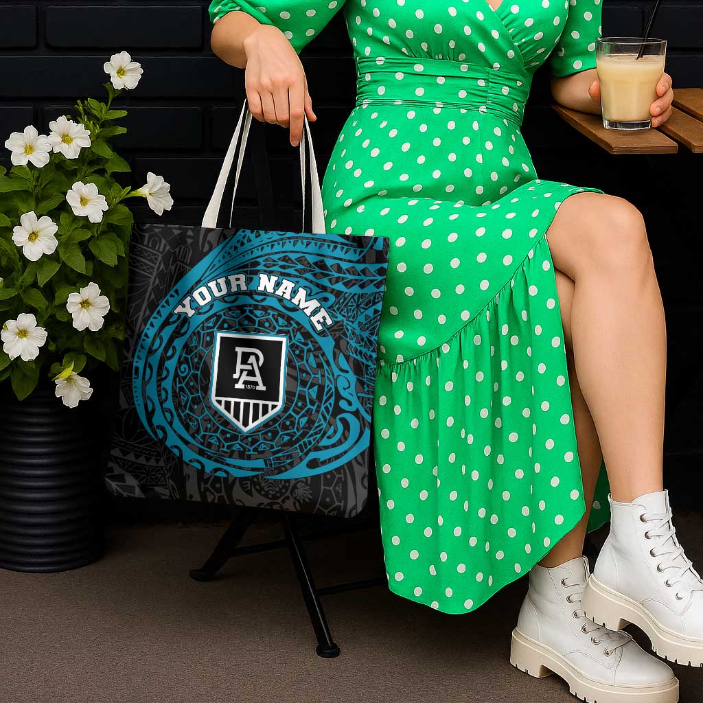 Personalized Port Adelaide Power Polynesian Tote Bag Tribal Chest and Sleeve Tattoo Heritage Warrior