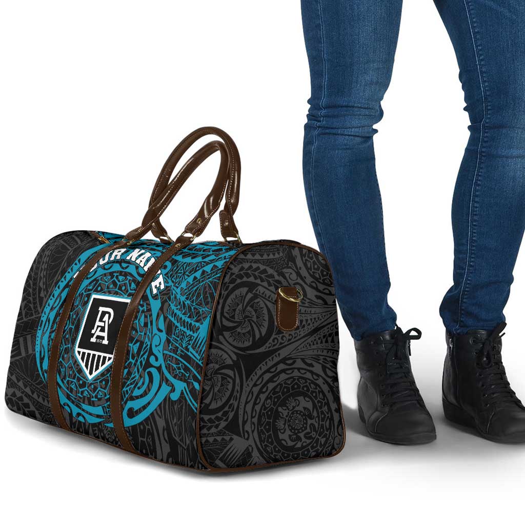 Personalized Port Adelaide Power Polynesian Travel Bag Tribal Chest and Sleeve Tattoo Heritage Warrior