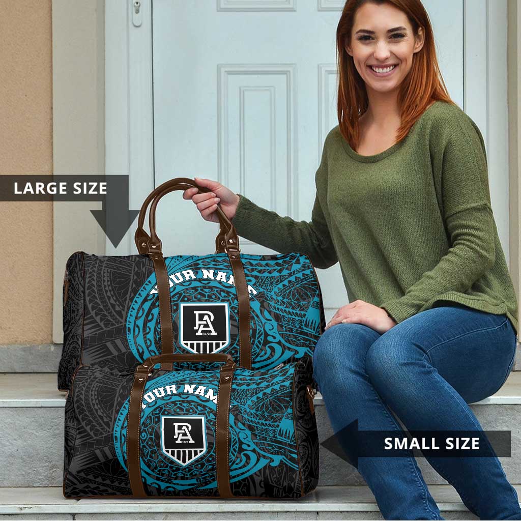 Personalized Port Adelaide Power Polynesian Travel Bag Tribal Chest and Sleeve Tattoo Heritage Warrior