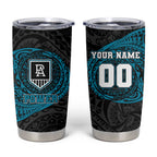 Personalized Port Adelaide Power Polynesian Tumbler Cup Tribal Chest and Sleeve Tattoo Heritage Warrior