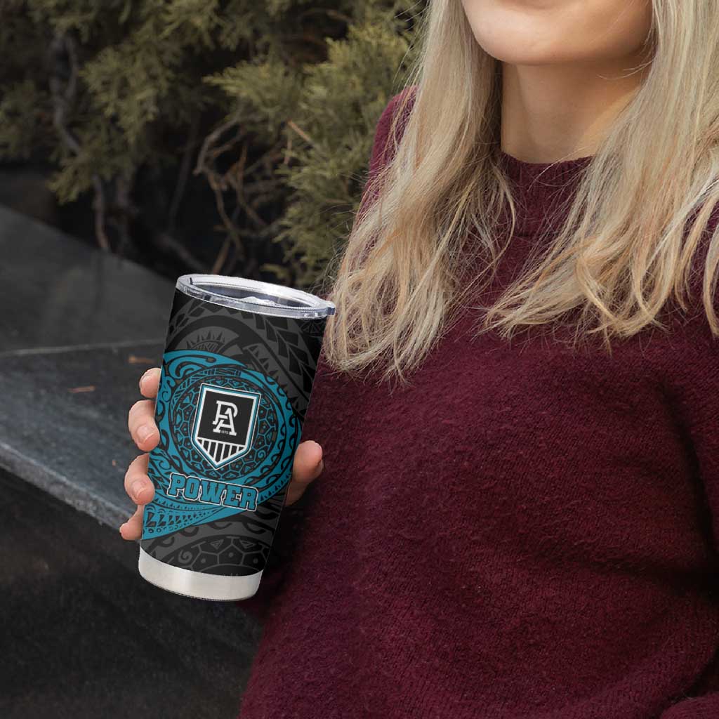 Personalized Port Adelaide Power Polynesian Tumbler Cup Tribal Chest and Sleeve Tattoo Heritage Warrior