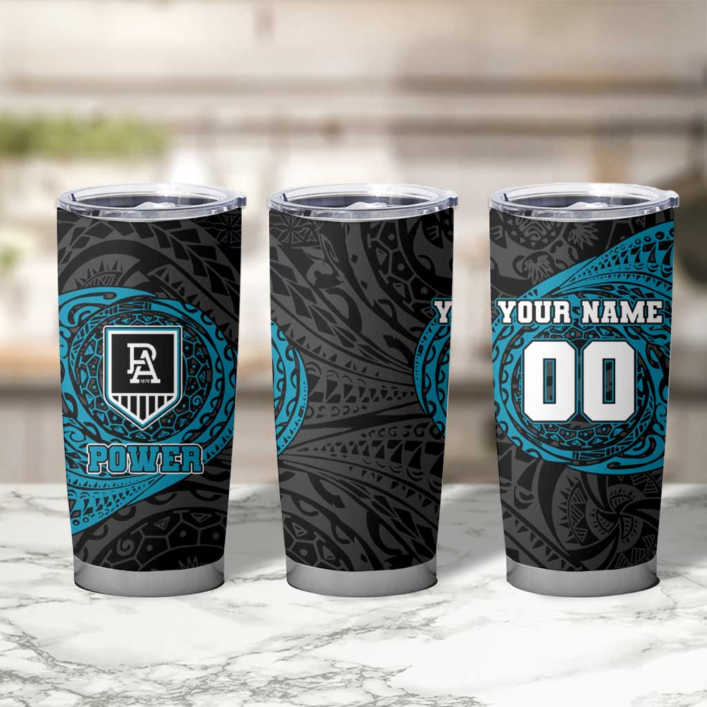 Personalized Port Adelaide Power Polynesian Tumbler Cup Tribal Chest and Sleeve Tattoo Heritage Warrior