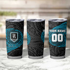 Personalized Port Adelaide Power Polynesian Tumbler Cup Tribal Chest and Sleeve Tattoo Heritage Warrior