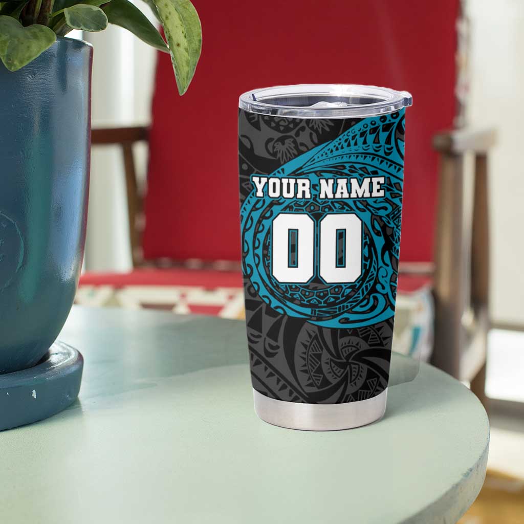 Personalized Port Adelaide Power Polynesian Tumbler Cup Tribal Chest and Sleeve Tattoo Heritage Warrior