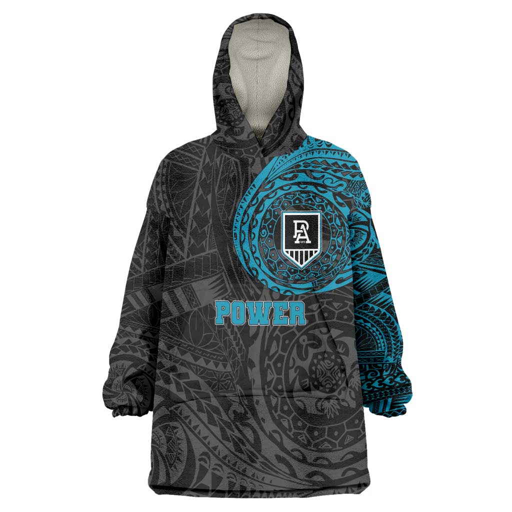 Personalized Port Adelaide Power Polynesian Wearable Blanket Hoodie Tribal Chest and Sleeve Tattoo Heritage Warrior