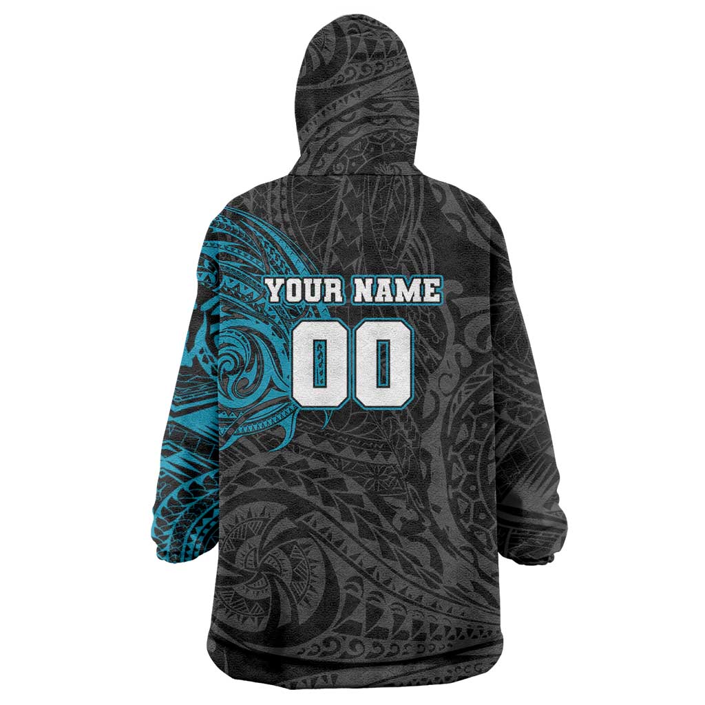 Personalized Port Adelaide Power Polynesian Wearable Blanket Hoodie Tribal Chest and Sleeve Tattoo Heritage Warrior