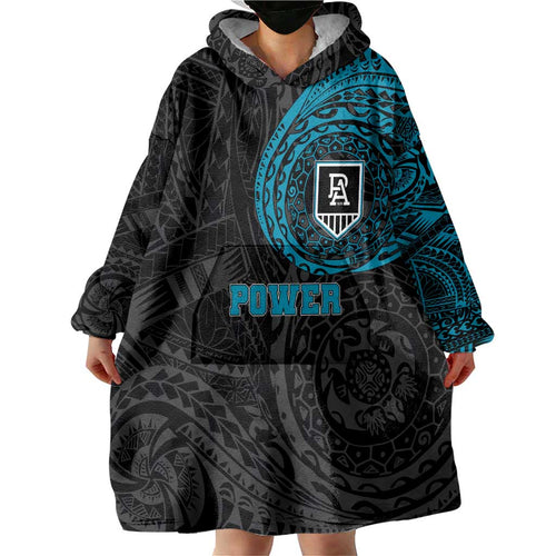 Personalized Port Adelaide Power Polynesian Wearable Blanket Hoodie Tribal Chest and Sleeve Tattoo Heritage Warrior