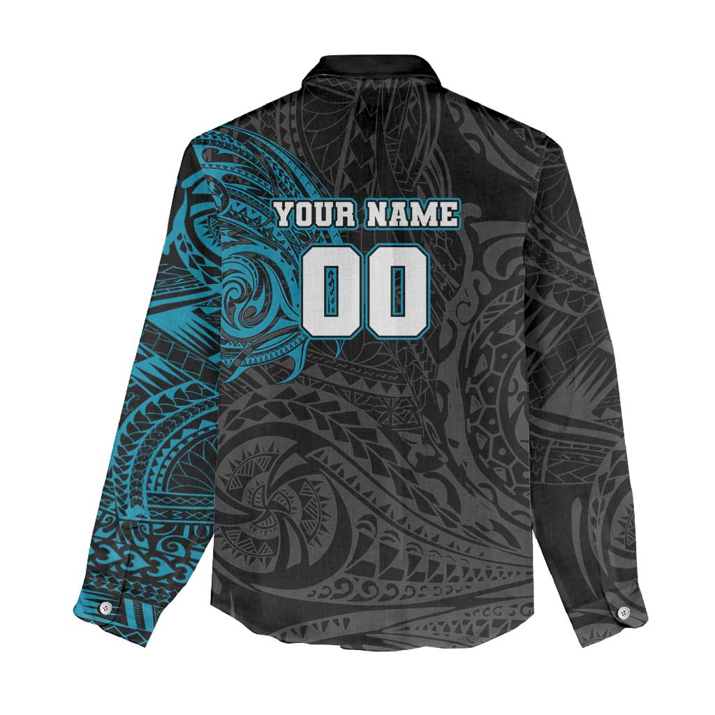 Personalized Port Adelaide Power Polynesian Women Casual Shirt Tribal Chest and Sleeve Tattoo Heritage Warrior