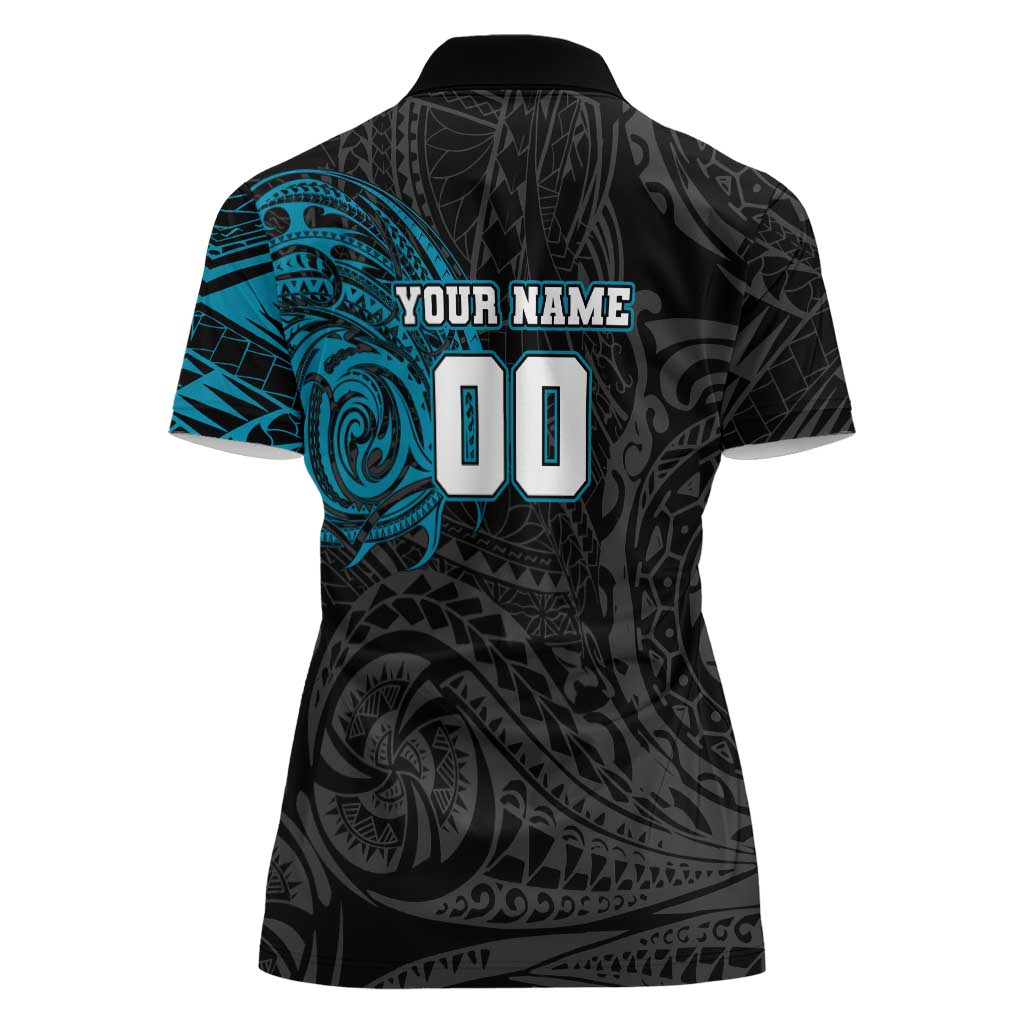 Personalized Port Adelaide Power Polynesian Women Polo Shirt Tribal Chest and Sleeve Tattoo Heritage Warrior