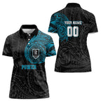 Personalized Port Adelaide Power Polynesian Women Polo Shirt Tribal Chest and Sleeve Tattoo Heritage Warrior