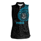 Personalized Port Adelaide Power Polynesian Women Sleeveless Polo Shirt Tribal Chest and Sleeve Tattoo Heritage Warrior