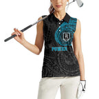 Personalized Port Adelaide Power Polynesian Women Sleeveless Polo Shirt Tribal Chest and Sleeve Tattoo Heritage Warrior