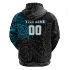 Personalized Port Adelaide Power Polynesian Zip Hoodie Tribal Chest and Sleeve Tattoo Heritage Warrior