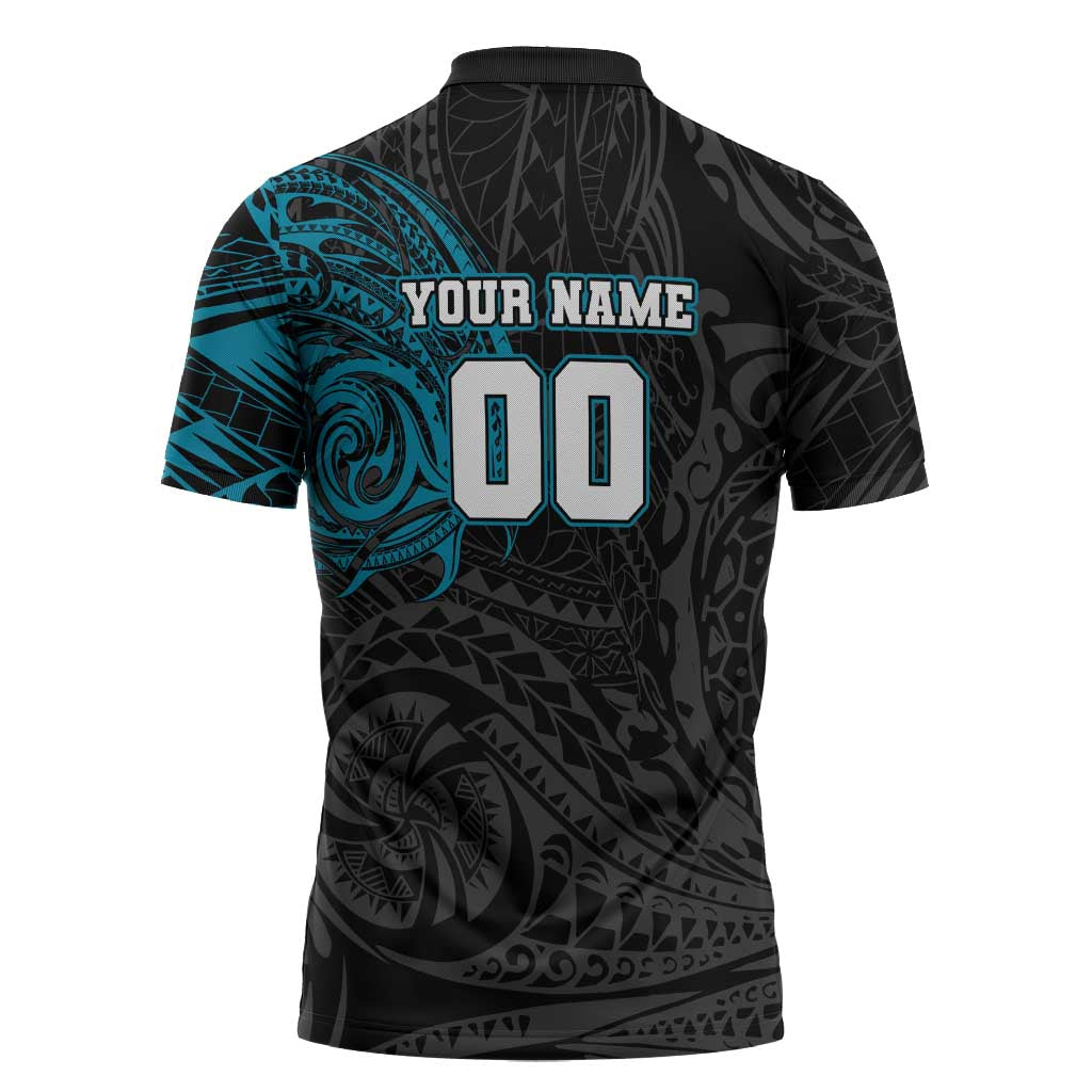Personalized Port Adelaide Power Polynesian Zipper Polo Shirt Tribal Chest and Sleeve Tattoo Heritage Warrior