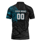 Personalized Port Adelaide Power Polynesian Zipper Polo Shirt Tribal Chest and Sleeve Tattoo Heritage Warrior