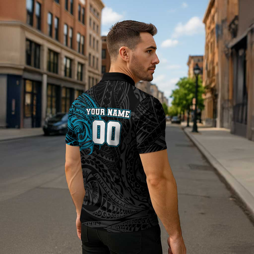 Personalized Port Adelaide Power Polynesian Zipper Polo Shirt Tribal Chest and Sleeve Tattoo Heritage Warrior