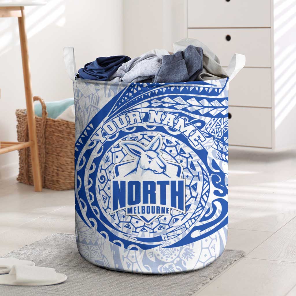 Personalized North Melbourne Kangaroos Polynesian Laundry Basket Tribal Chest and Sleeve Tattoo Heritage Warrior