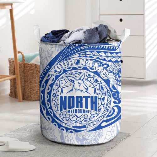 Personalized North Melbourne Kangaroos Polynesian Laundry Basket Tribal Chest and Sleeve Tattoo Heritage Warrior