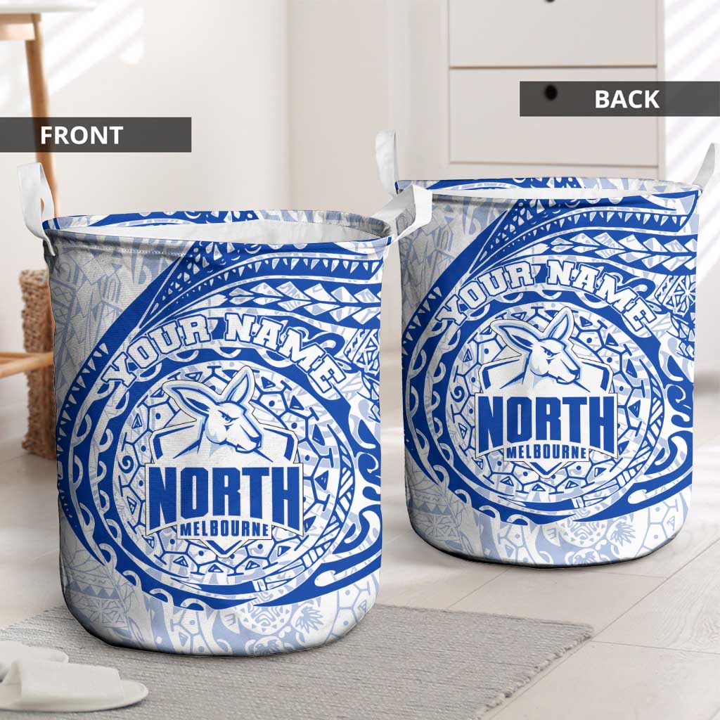 Personalized North Melbourne Kangaroos Polynesian Laundry Basket Tribal Chest and Sleeve Tattoo Heritage Warrior
