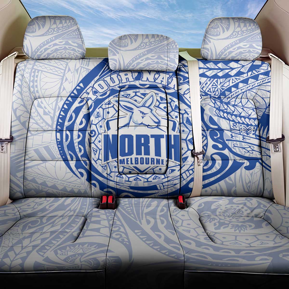 Personalized North Melbourne Kangaroos Polynesian Back Car Seat Cover Tribal Chest and Sleeve Tattoo Heritage Warrior