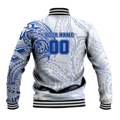 Personalized North Melbourne Kangaroos Polynesian Baseball Jacket Tribal Chest and Sleeve Tattoo Heritage Warrior