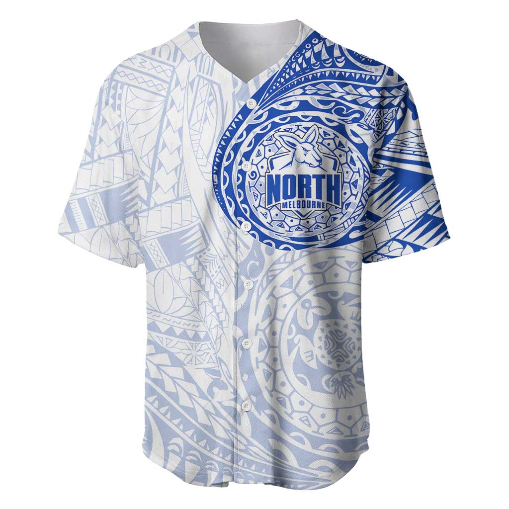 Personalized North Melbourne Kangaroos Polynesian Baseball Jersey Tribal Chest and Sleeve Tattoo Heritage Warrior