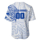 Personalized North Melbourne Kangaroos Polynesian Baseball Jersey Tribal Chest and Sleeve Tattoo Heritage Warrior